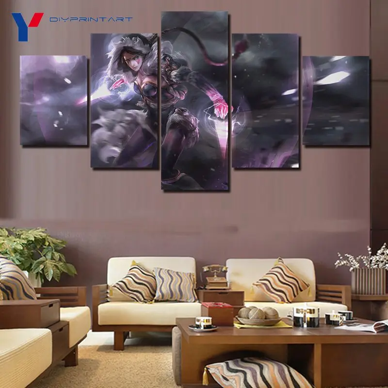  Magic Assassin Templar Lana 5 Panel Wall Art Canvas Prints DOTA 2 Game Pictures for Living Room A03
