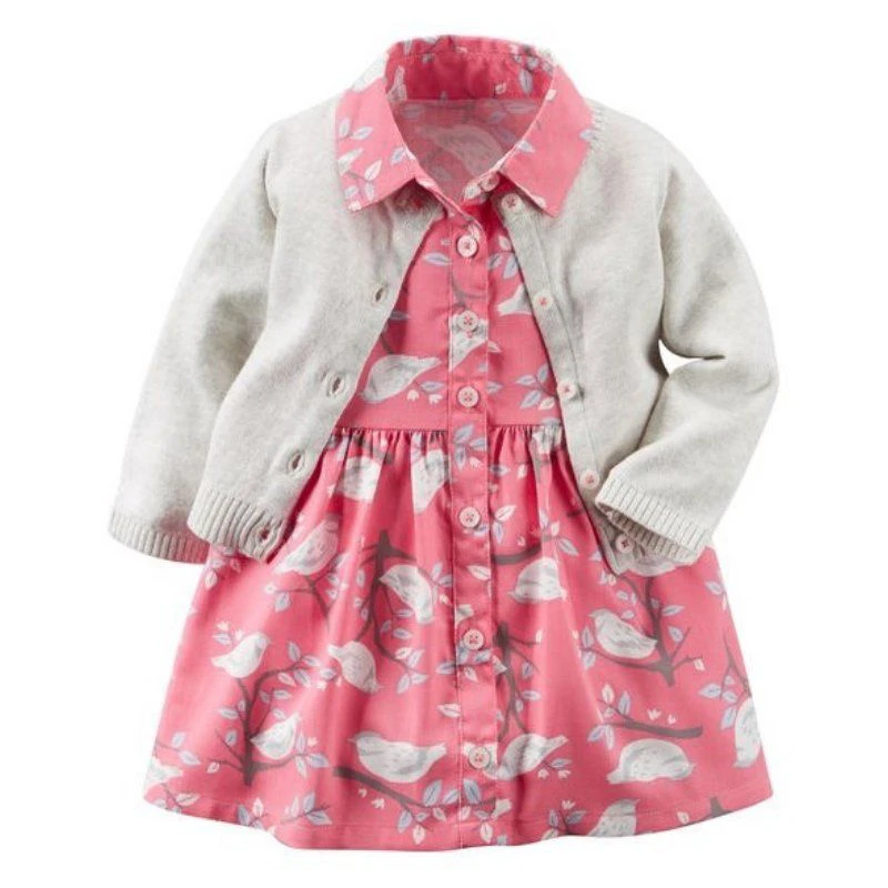 

2Pcs Sets Baby Girl Dress Regular O-Neck Floral Dresses + Long Sleeve Tops Cardigan Infant Toddle Girls Clothes outfit sets