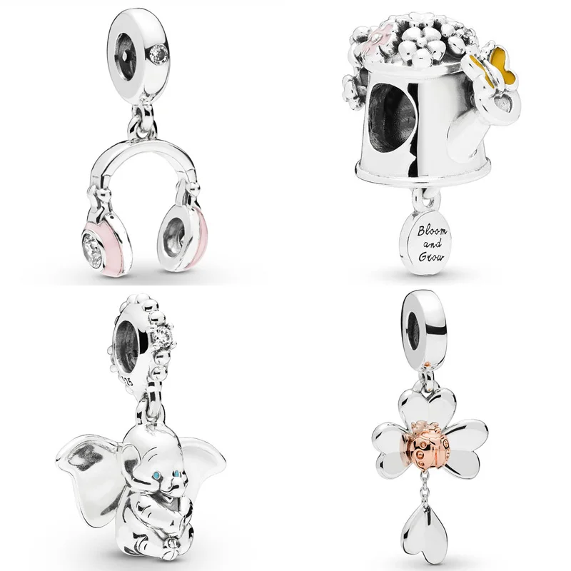 

Pink Headphones Dumbo Blooming Watering Can Rose Clover & Ladybird Pendant Charm Fit Pandora Bracelet 925 Sterling Silver Beads