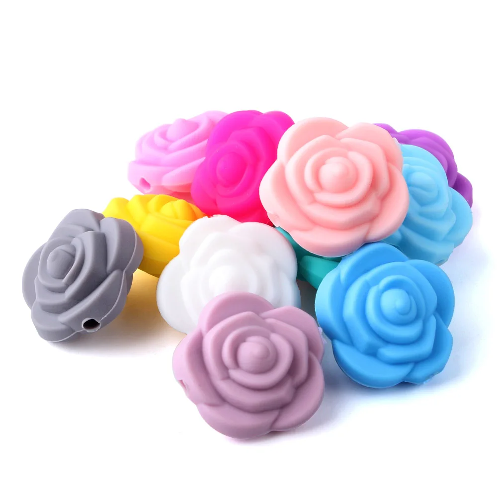 

Keep grow 12pcs 20mm Double-faced Rose Flower Silicone Beads For Necklace Chewable Toy for teeth Silicone BPA Free