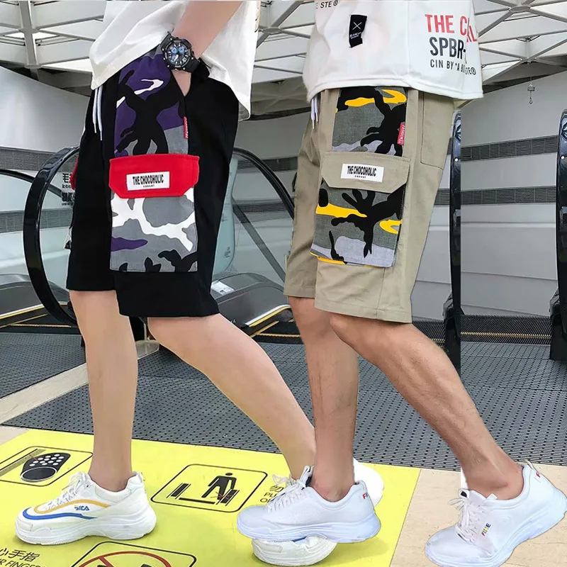 Харадзюку Шорты цвет блок Лето хип хоп Карго короткие уличные мужские бегуны короткие карманы хлопок повседневные спортивные штаны хип-хоп