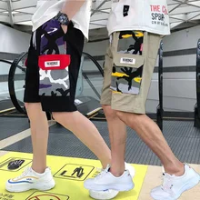 Харадзюку Шорты цвет блок Лето хип хоп Карго короткие уличные мужские бегуны короткие карманы хлопок повседневные спортивные штаны хип-хоп