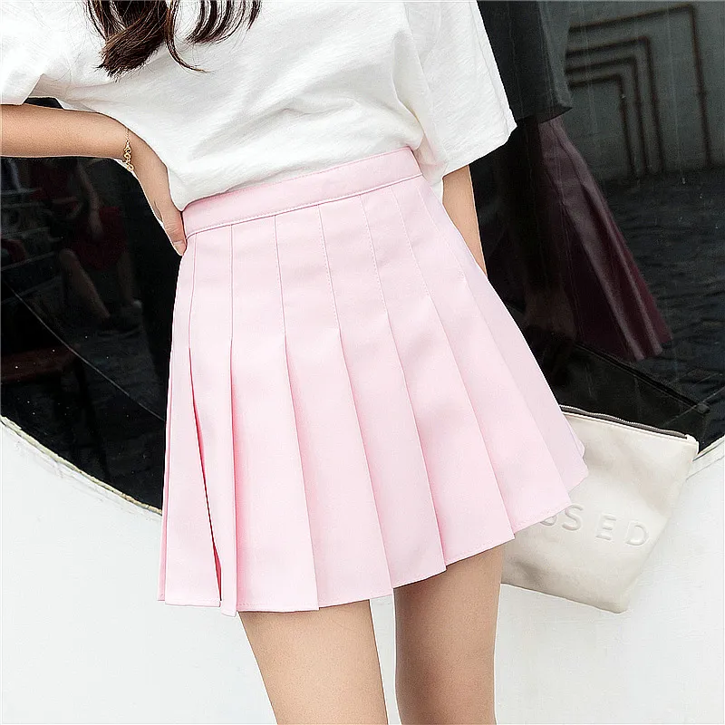 Прямая поставка, брендовая трикотажная подкладка, плиссированные женские юбки, высокая талия, офисные формальные белые мини-юбки, летние брюки - Цвет: Розовый