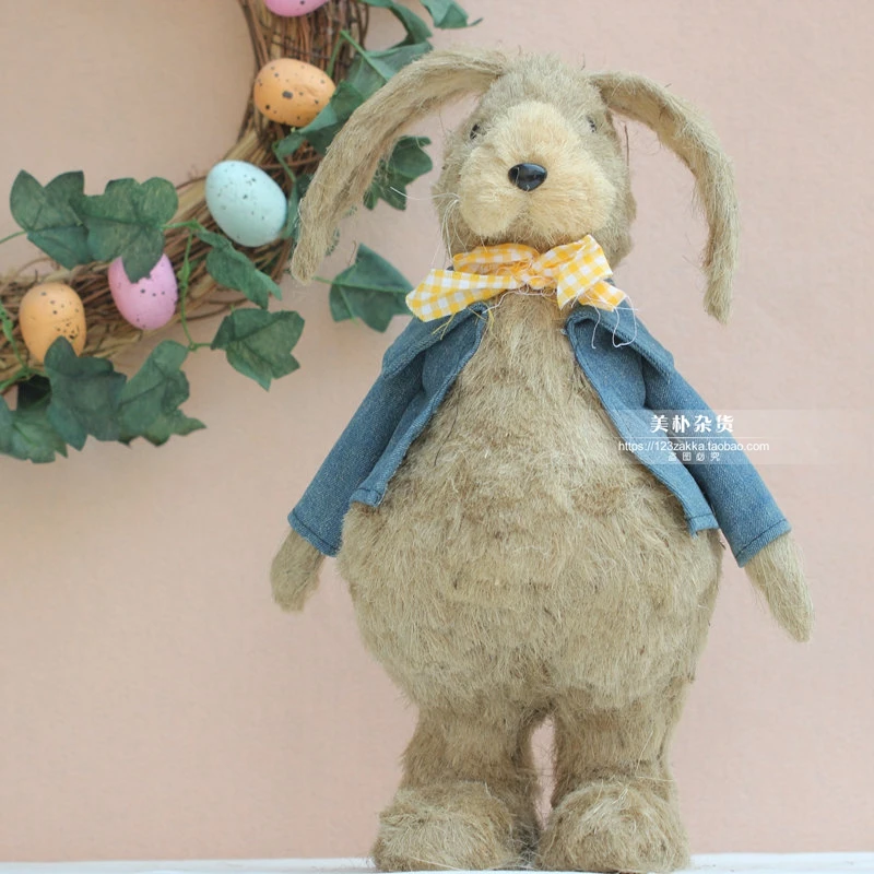 Straw Rabbit Crafts Ornaments Mr. Rabbit Wears Blue Suit Fashion