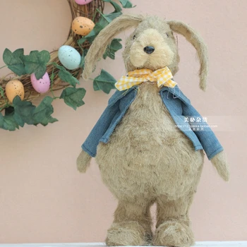 

Straw Rabbit Crafts Ornaments Mr. Rabbit Wears Blue Suit Fashion Ornaments Sen Wedding Props Romantic Gifts