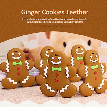 

Chenkai 5PCS BPA Free Silicone Ginger Cookies Teether Baby Pacifier Dummy Teething Chewable Pendant Nursing Jewelry DIY Toy