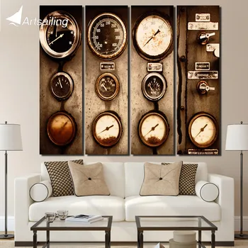 

4 piece canvas art vintage dash meter wall pictures for living room canvas floral paintings Free shipping/up-1413D