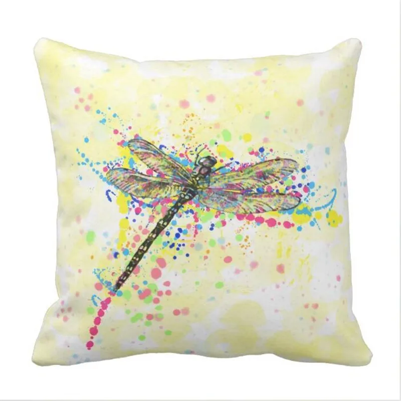 Cute trendy girly watercolor splatters dragonfly throw pillow case