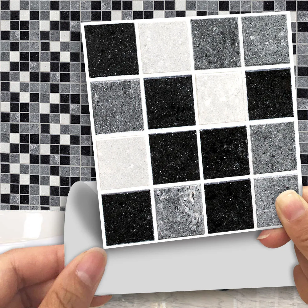 

Stickers 18pcs Self Adhesive Waterproof Black Marble Mosaic Wall Art Kitchen Tile Sticker Wallpaper Adesivo De Parede Home Decor