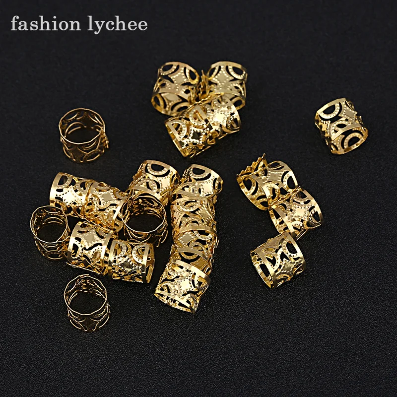 fashion lychee 20pcs Metal Hollow Gold Silver Color Dreadlock Beads