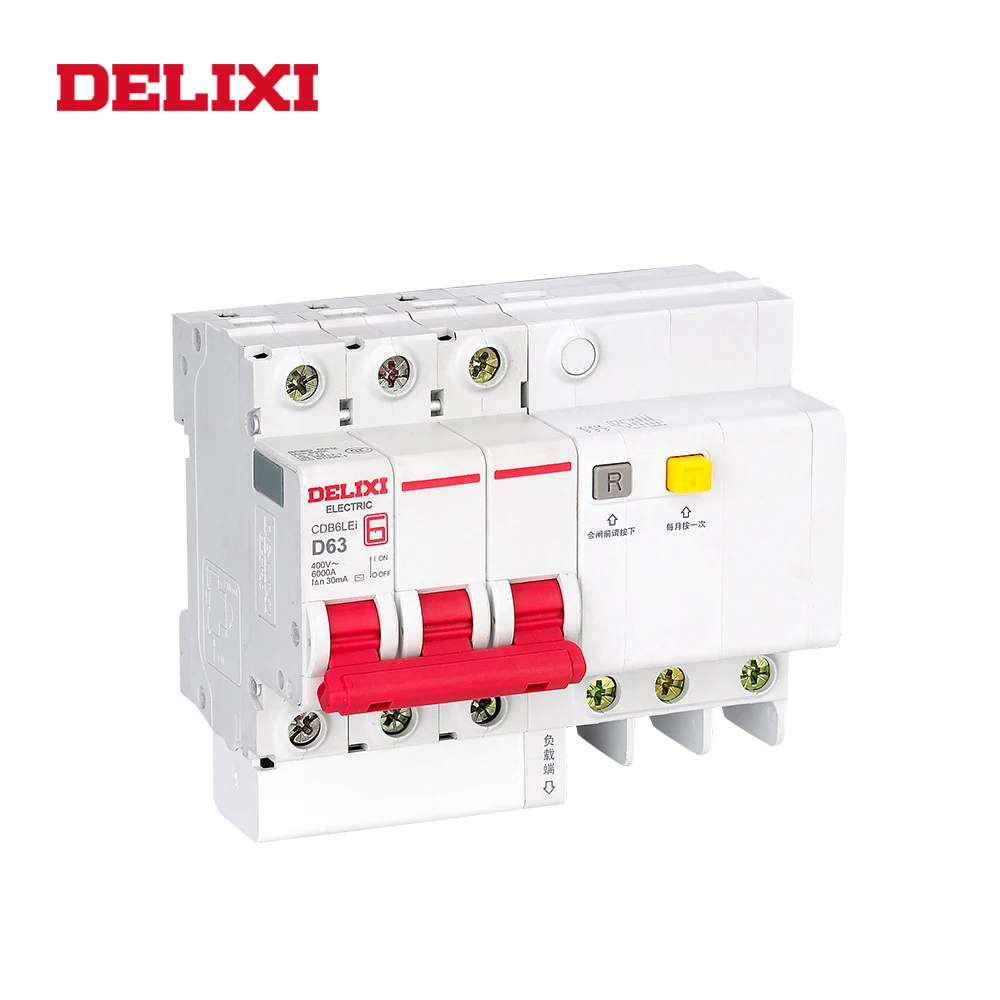 DELIXI CDB6iLE 2P Residual current 400V 10A 16A 20A 25A 32A 63A C curve Circuit breaker Overload Short Leakage protection RCBO