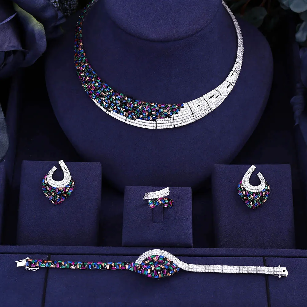 

jankelly Hotsale Nigeria 4pcs Bridal Jewelry Sets New Fashion Dubai Full Jewelry Set For Women Wedding Party Accessories Design