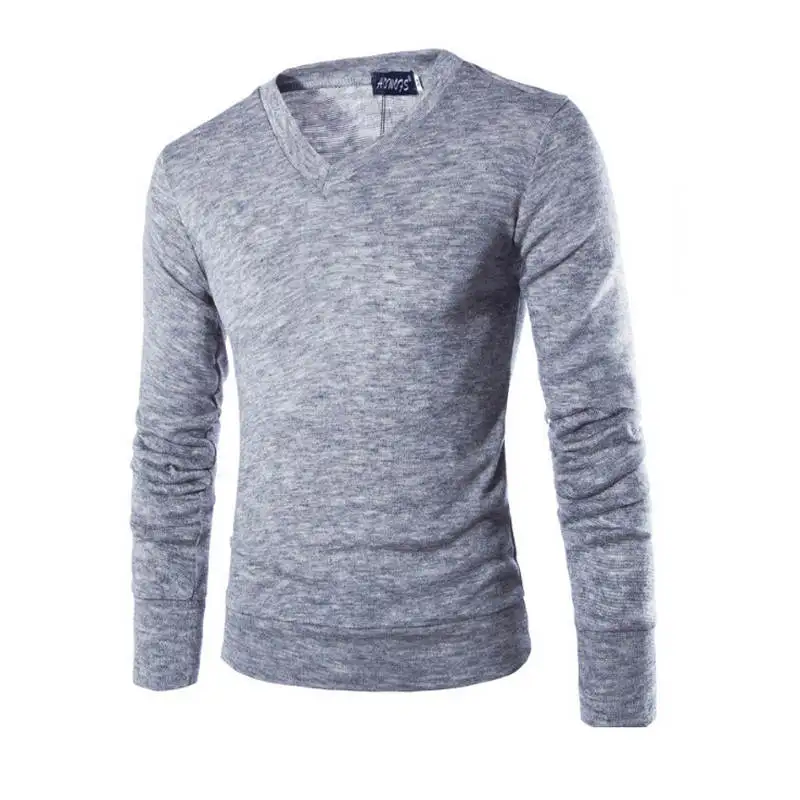Varsanol хлопковый мужской свитер с длинным рукавом, пуловеры, верхняя одежда, мужские свитера с v-образным вырезом, топы, свободная Однотонная вязанная одежда, 7 цветов, Новинка - Цвет: Light grey