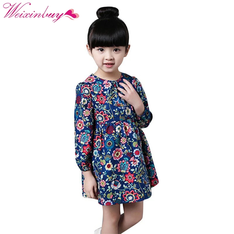 2018 New Toddler Kids Girls Long Sleeve Floral Dress Casual Party