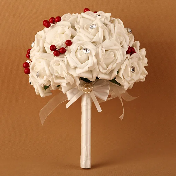 

Bride Holding White Flowers Red Cherry Romantic Wedding Bride 's Bouquet Bridal Bouquets New Arrival Cheap Price