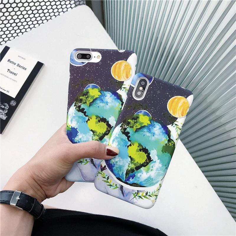 

FastDeng Planet Matte Hard PC Mobile Phone Case For iPhone 6 7 8 Plus Half Wrapped Abstract Phone Case For iPhone X XS XR XSMax