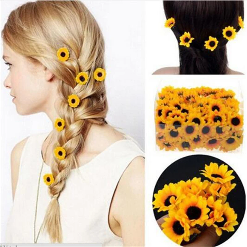 2-Pack Yellow Flower Pearl Hair Bobby Pin Clip Wedding Bridal Child Women