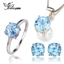 Jewelrypalace 6ct Natrual Azul Topacio Pendientes Anillo Colgante de Collar de Sistemas de La Joyería 925 de Plata Esterlina Sólida Ronda Marca de la Piedra Preciosa