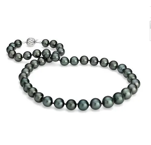 

elegant 8-9mm round natural tahitian black green pearl necklace 18inch
