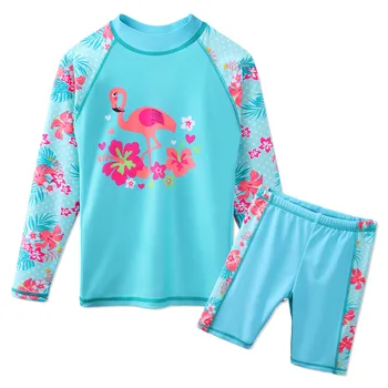 

BAOHULU Long Sleeve Girls Swimwear Print Kids Swimsuit Girl Swan Flamingo 2pcs Bathing Suit UV50+ Swimming Suits for Children