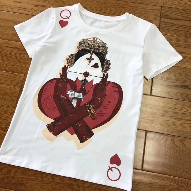 

Women's cotton round neck print queen figure casual T-shirt