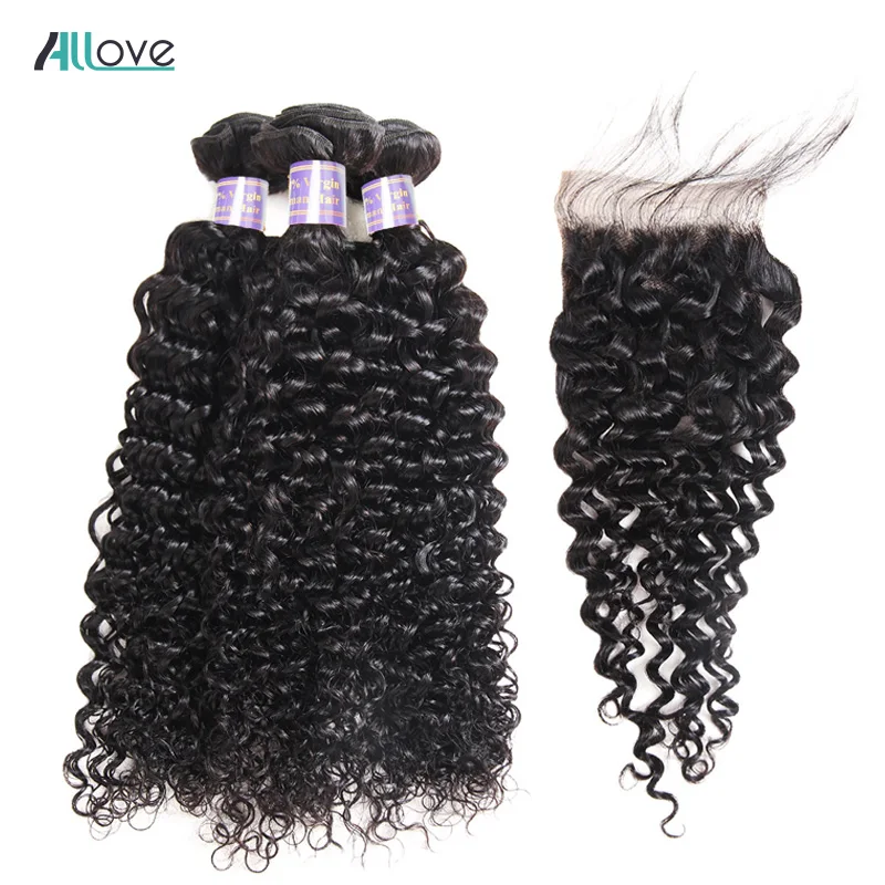 

Alllove Malaysian Curly Hair Bundles With Closure Free/Middle/Three Part Closure With 3 Bundles Non Remy Human Hair With Closure