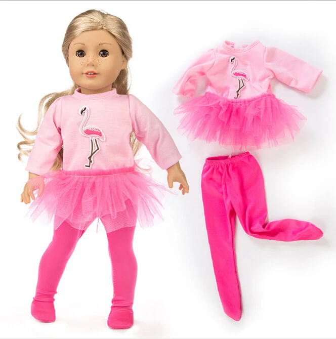 Новое платье с птицами+ леггинсы для американской девочки, 18 дюймов, кукольная одежда для детей, лучший подарок