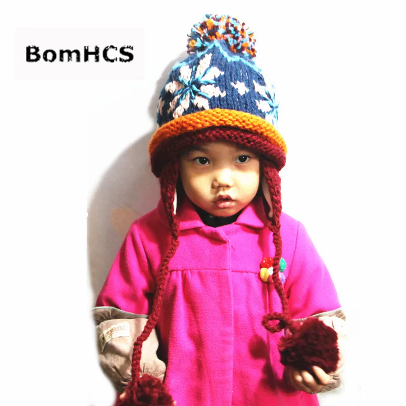 BomHCS 100% Handmade Ethnic Style Crochet Mosaic Parquet Beanie Knitted Hat Women's Winter Warm Cap 4