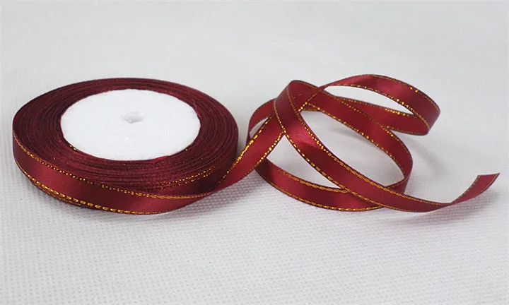 2  10mmx22M Smooth Gold Rimmed Ribbon Wedding Decoration Gift Wrap Clothing Double Satin Ribbon Handmade Diy Party Ribbon