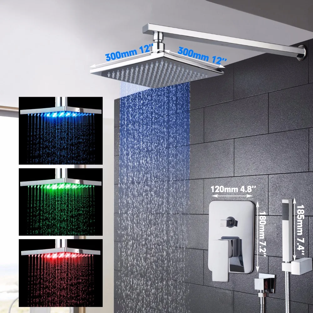 KEMAIDI Водопад Ванна Душ " 10" 1" 16" светодиодный душ для ванной комнаты с дождевой панелью настенный душевой набор с ручным распылителем