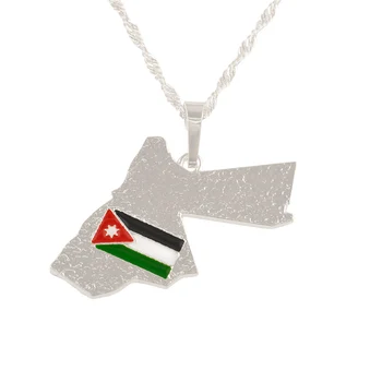 

Silver Color Jordan Map & Flag Pendant Necklace for Women Jewelry Ethnic Gifts #J0011
