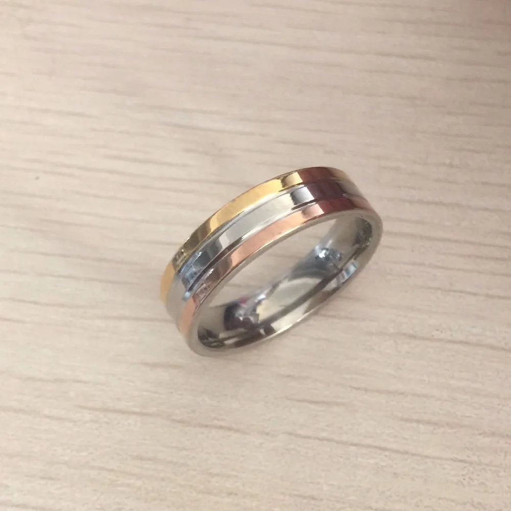 Anti Allergy 6mm 3 Rounds line Engagement Rings Rose Gold silver Color Wedding bands alliance Jewelry For men Women Anel