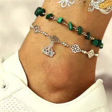 TTLIFE Boho Multiple Layers Crown Pendant Stone Anklet Bracelet For Women Charms Vintage Ethnic Silver Color Chain Beach Jewelry TTLIFE Boho Multiple Layers Crown Pendant Stone Anklet Bracelet For Women Charms Vintage Ethnic Silver Color Chain Beach Jewelry