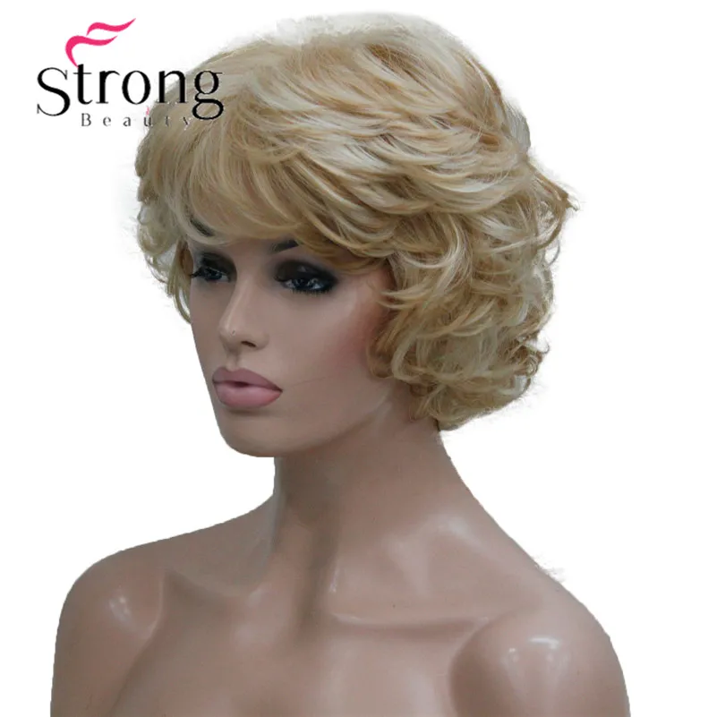 L-427B 24H613 Women's Wig Wavy Curly Golden Blonde mix blonde Short Synthetic Hair Full Wig (3)