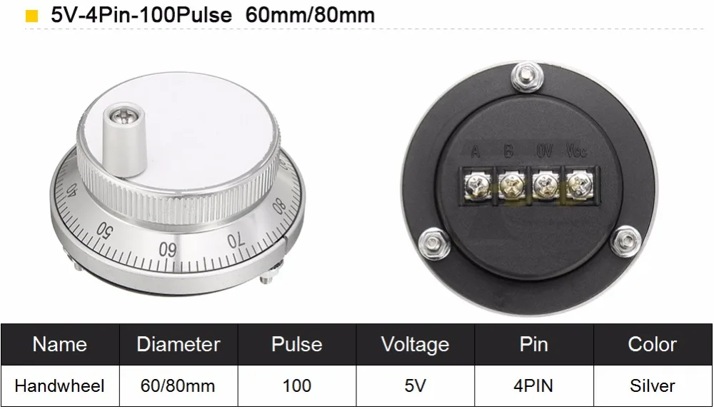 CNC маховик генератора 5 в 60 мм 80 мм 100PPR ручной импульсный генератор маховик машина роторный кодер электронный 4 контакта 6 контактов