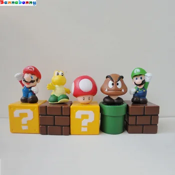 

5PCS/Lot Super Mario Bros mario figure Luigi mushroom Goomba Toad Yoshi PVC Action Figures Toy children gift