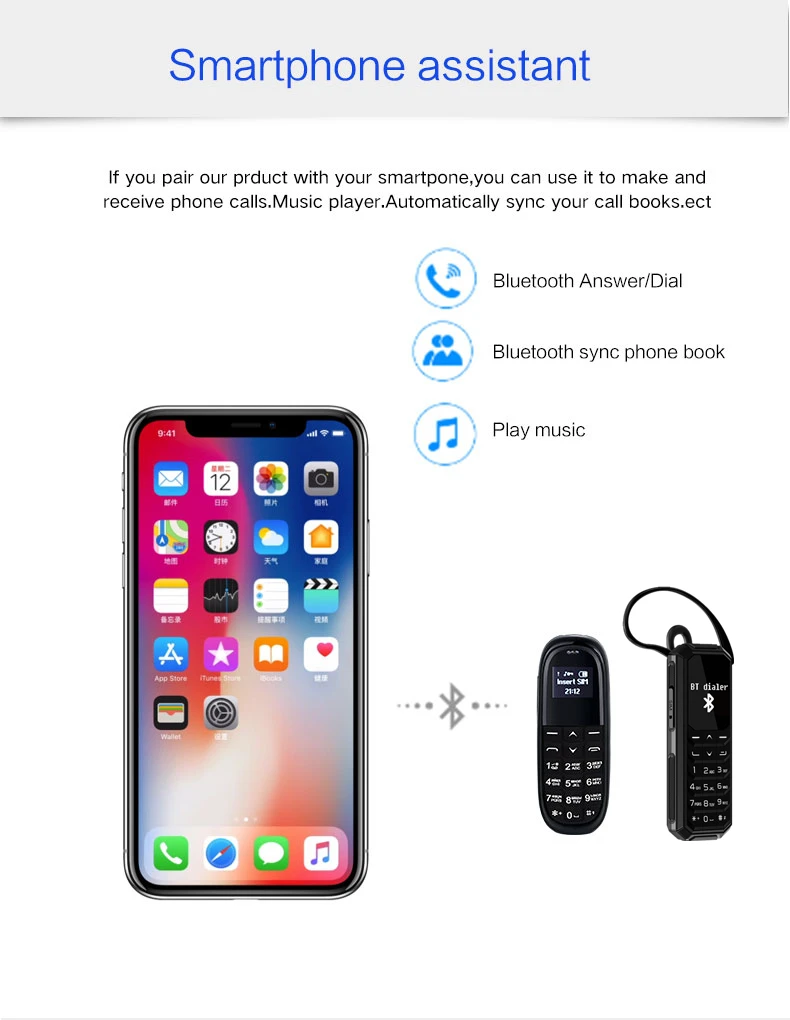 Мини карманный мобильный телефон AEKU KK1 KK2 0 66 дюймов беспроводной Bluetooth набор