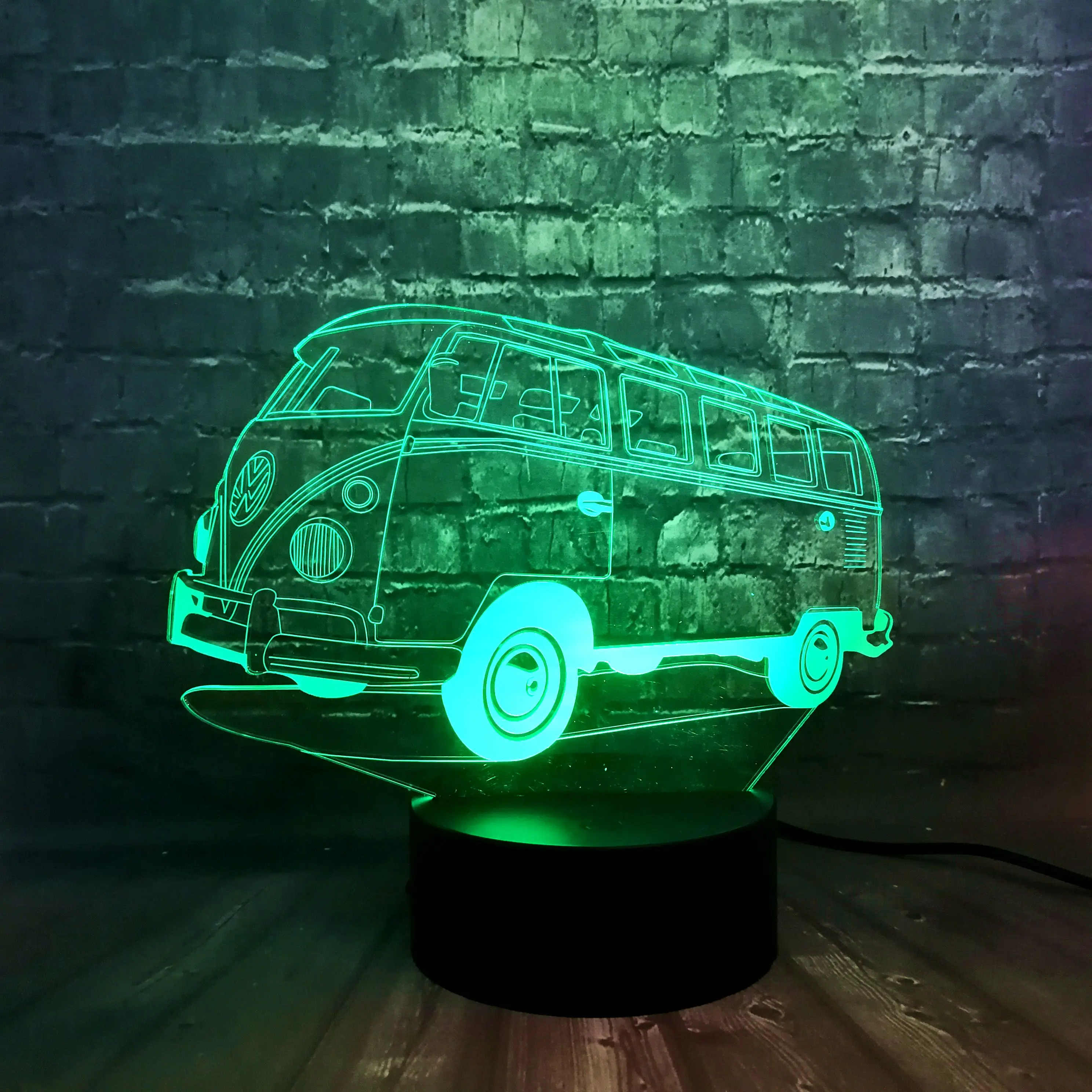 Креативный милый 3D эффект акриловая панель автобус Ночной светильник 7 цветов