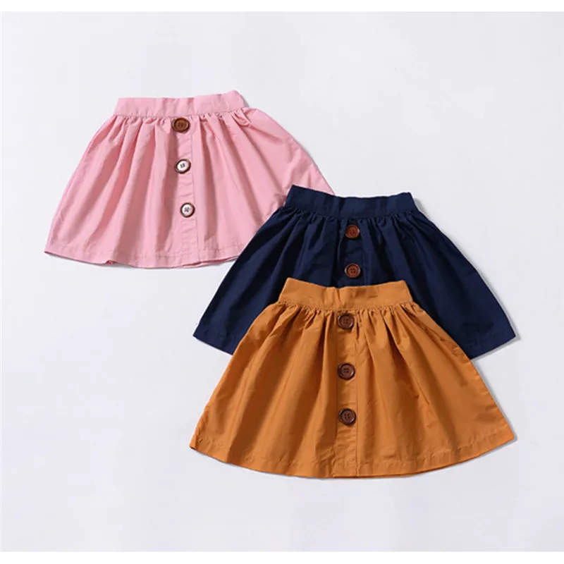 Новые хлопковые юбки для маленьких девочек, летние однобортные пуговицы для юбки, стильная повседневная простая детская юбка