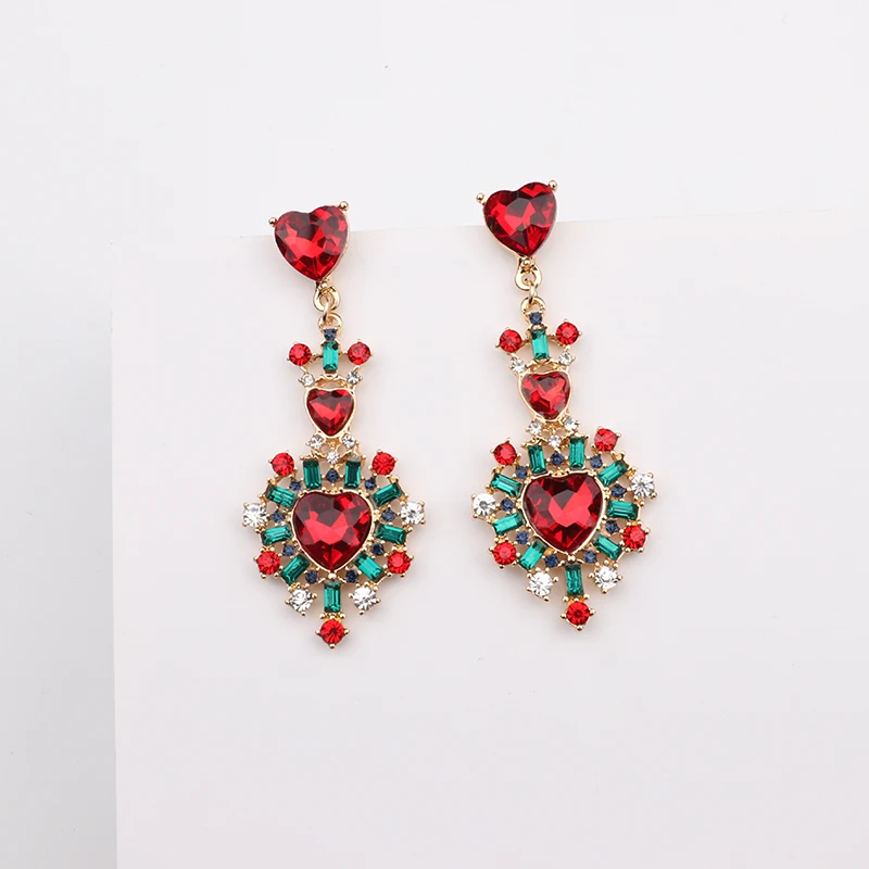 MENGJIQIAO 2018 Baroque Vintage Crystal Heart Drop Earrings Women Fashion Rhinestone Statement Boucle D'oreille Christmas Gifts