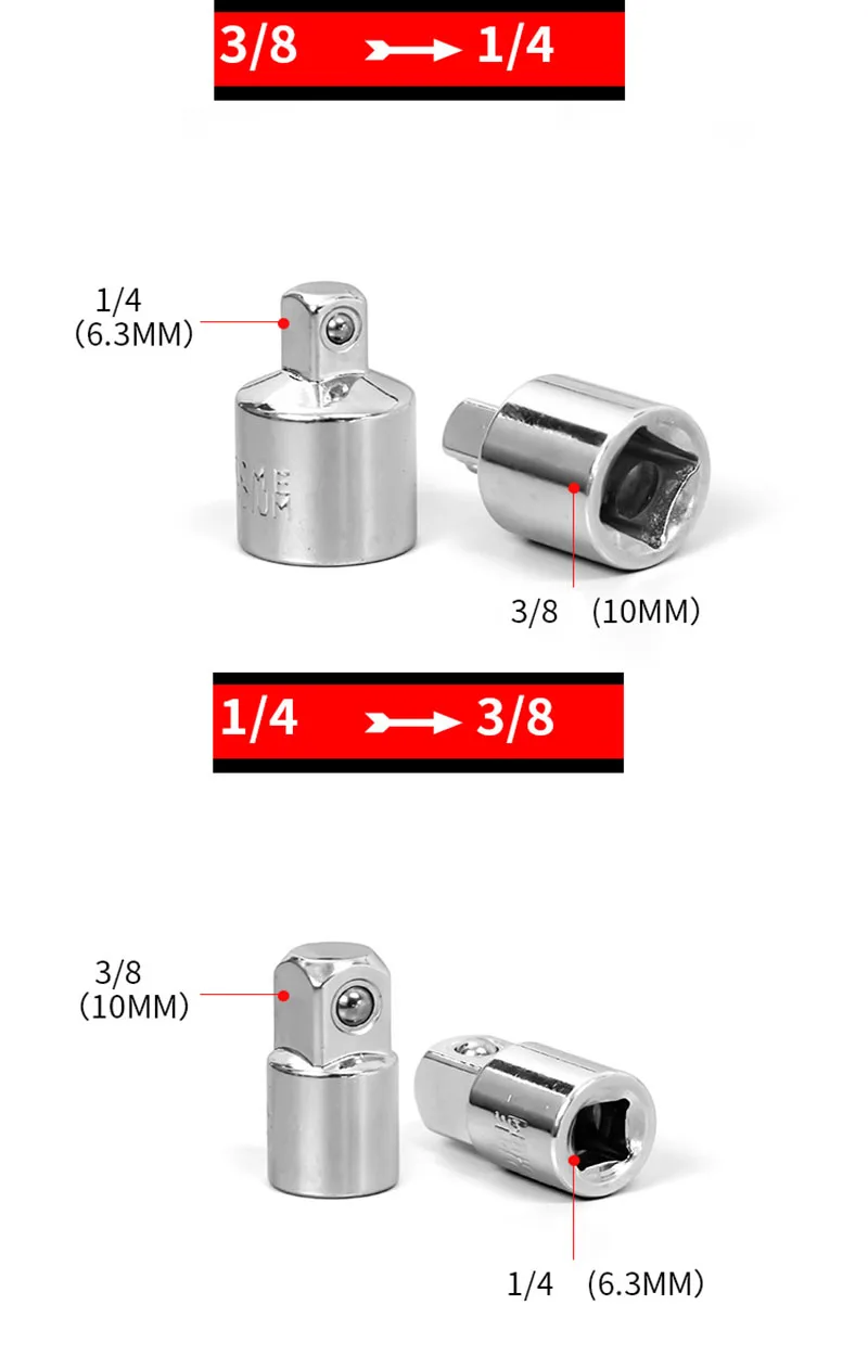 6pc Ratchet Wrench Socket Converter Head Sleeve Adapter 1/2 Big Fly To 3/8 Fly To 1/4 Steel 12.5mm Household Ratchet Wrench Hand