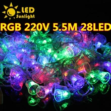 HOT 5m 28 LEDs waterproof Garland LED Christmas Small bell string lights with EU connector party colourful lamp Holiday lighting