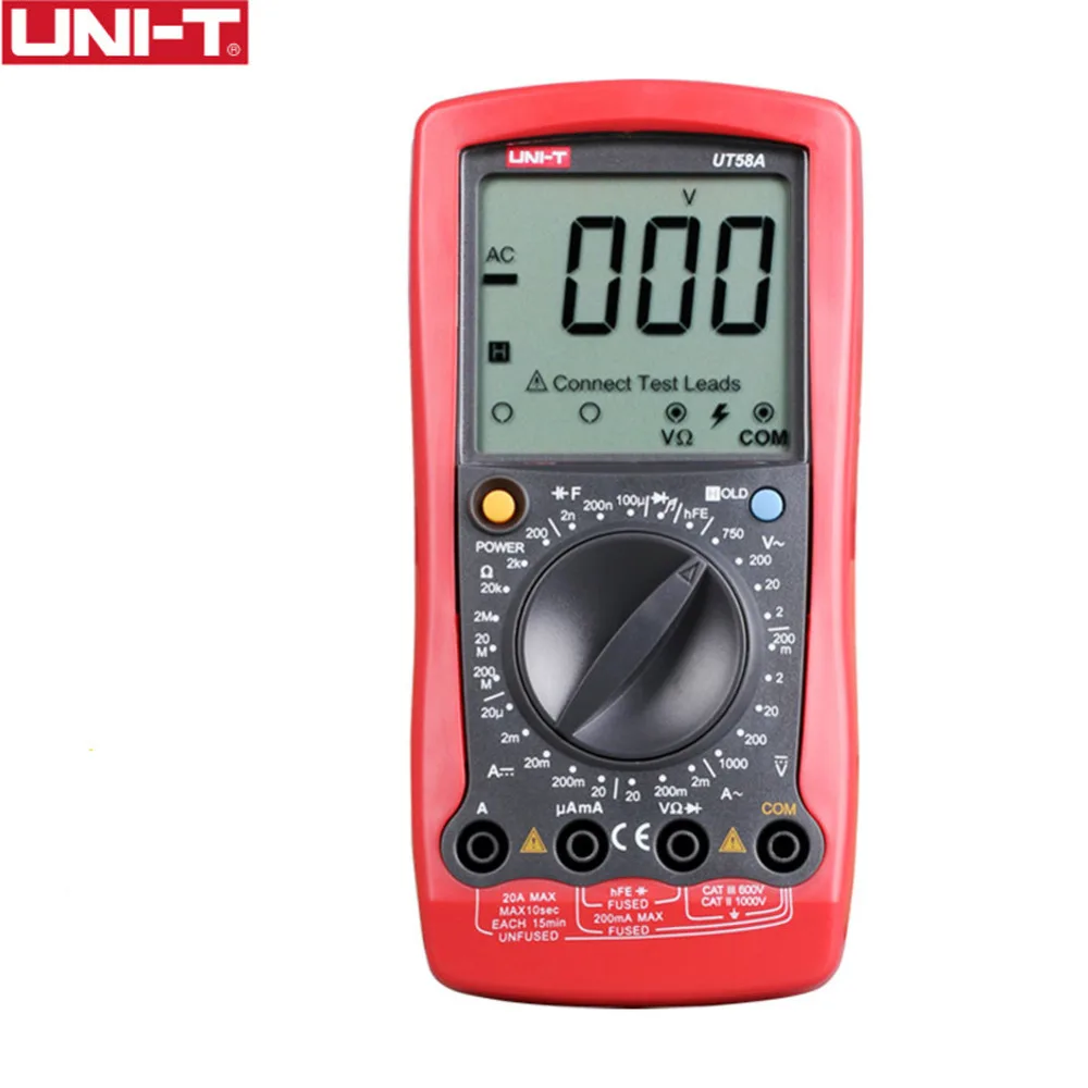 

UNI-T UT58A UT58B UT58C UT58D UT58E LCD Digital Multimeter Ammeter Volt Amp Ohm Temperature Capacitance Tester