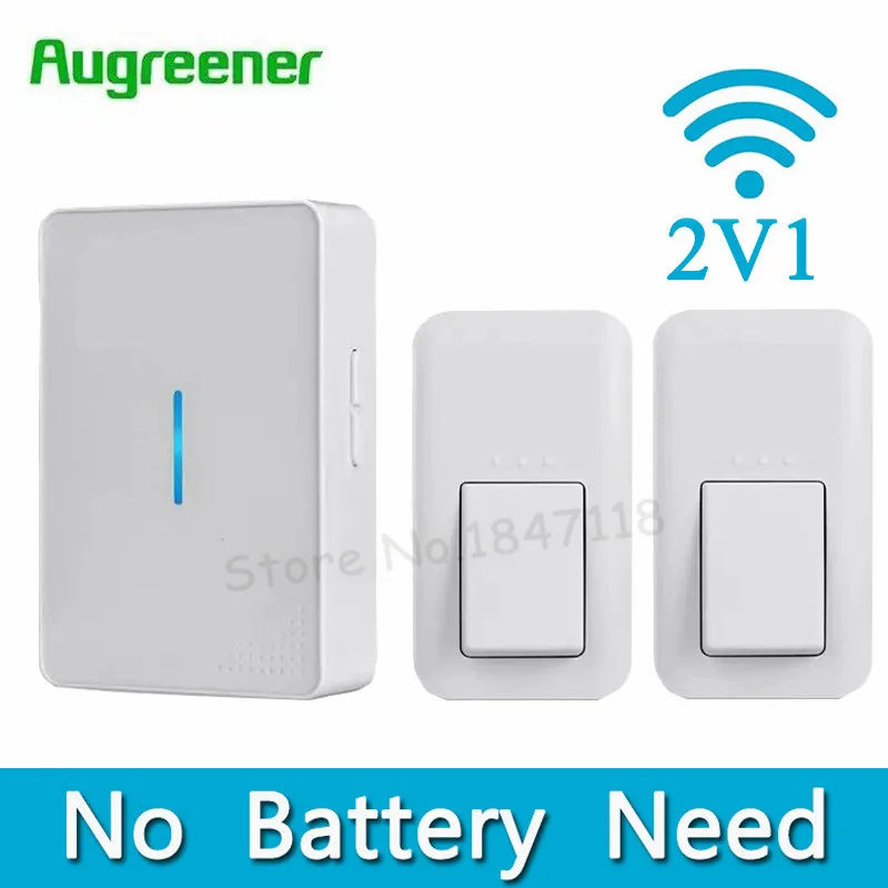 

New No Battery Need Doorbell EU Plug Wireless Door Bell AC 220V Waterproof Digital Doorbells 2 Push Button+1 Indoor Receiver