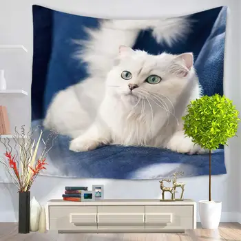

CAMMITEVER White Cat Animal Hippie Wall Hanging Tapestry Gypsy Bedspread Throw Tapestry