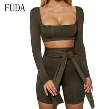 FUDA Women Jumpsuits Fashion Long Sleeve Hollow Out Two Pieces Black Playsuits Autumn Bodycon Bandage Rompers with Waist Belt FUDA Women Jumpsuits Fashion Long Sleeve Hollow Out Two Pieces Black Playsuits Autumn Bodycon Bandage Rompers with Waist Belt
