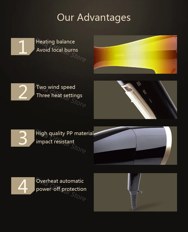 Lidar com Secador de Cabelo Secador de Cabelo Máquina de Sopro w de Alta Riwa Peso Leve Potência Difusor Styling Estilor Ferramenta Cabelo Baixo Ruído Rc-7202 2200 11 Secadores de cabelo
