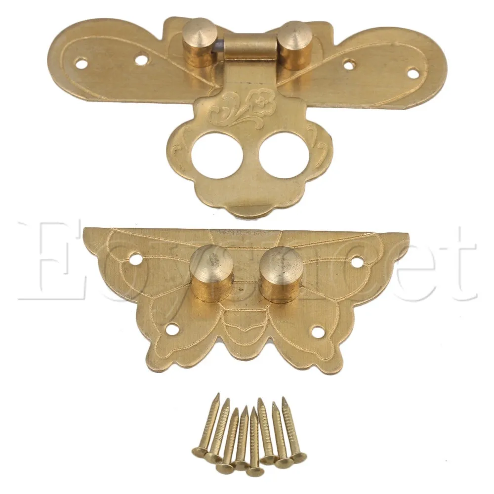 Brass Antique Jewelry Box Decorative Lock Metal Butterfly Latch Buckles
