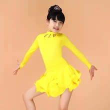 Новинка 90 до 160 см детская одежда с длинным рукавом спандекс конкурс бальных танцев платье латина костюм детская одежда для сальсы