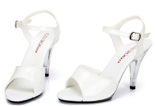 

Shoes Woman Summer 2017 Sweet Princess Shoes High-Heels 10CM Transparent Crystal Shoes Wedding Shoes White Sandals Size 34-44